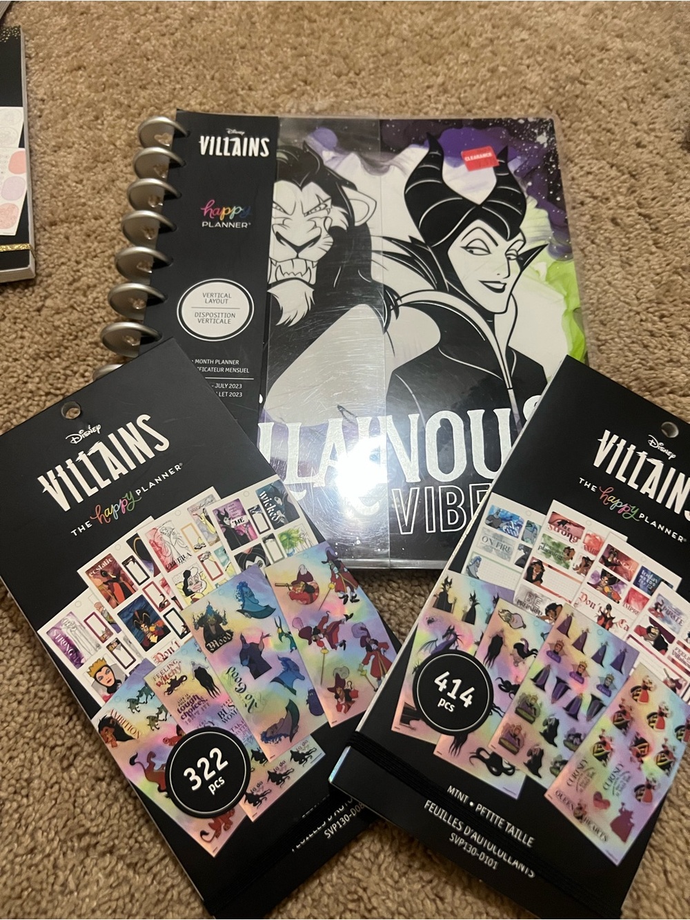 Disney Villains Planner & Sticker Packs in Black, Purple, Green Large Planner